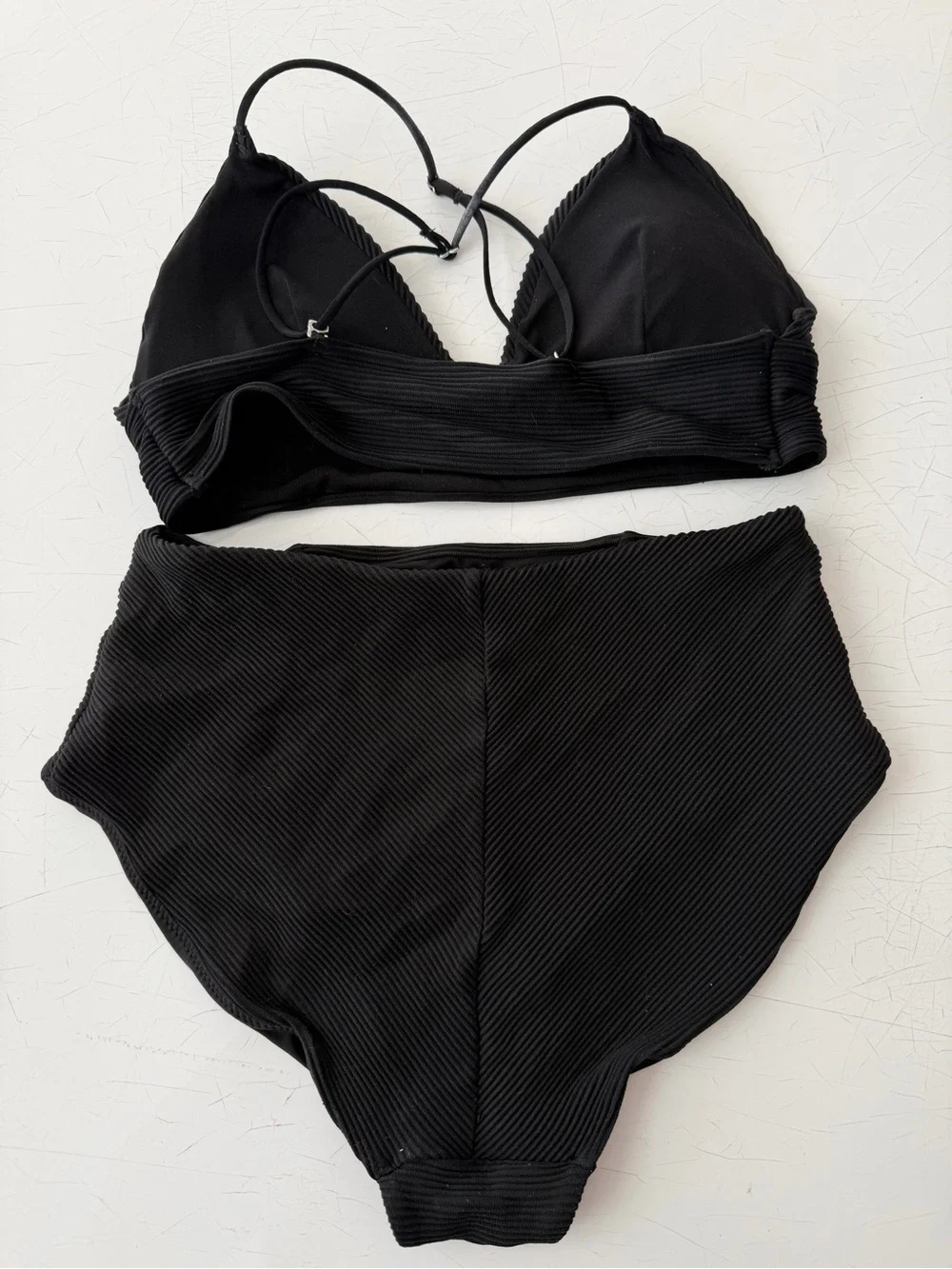 Black High-Waist Ribbed Bikini Set - Women